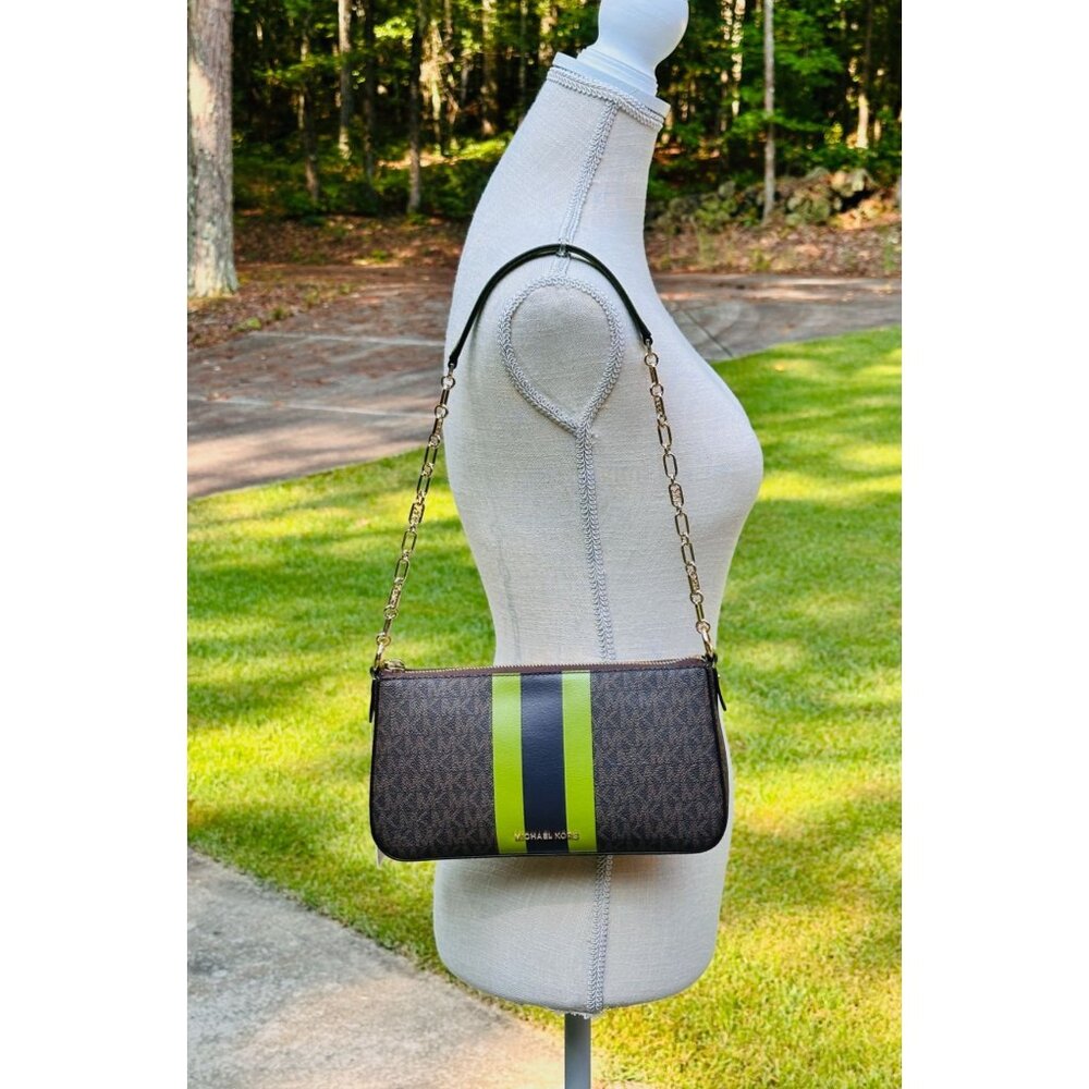 Michael Kors Empire Meadow Green Contrast Medium Chain Pouchette Shoulder Bag